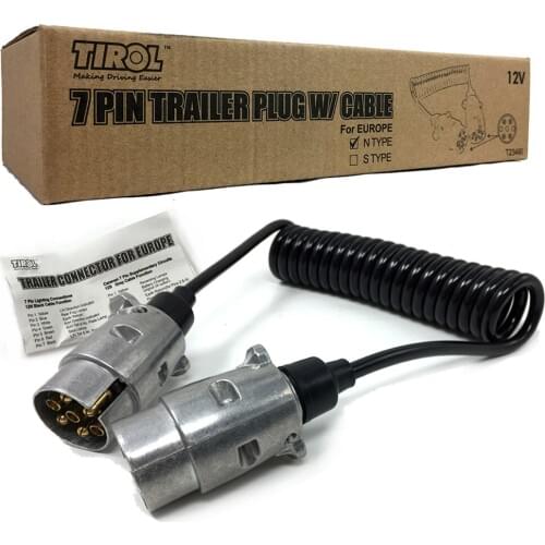 7 Pin Metal Trailer Plugs w/curly extension Cable Lead 1.5M Male To Male 12V Trailer Lighting Board Caravan