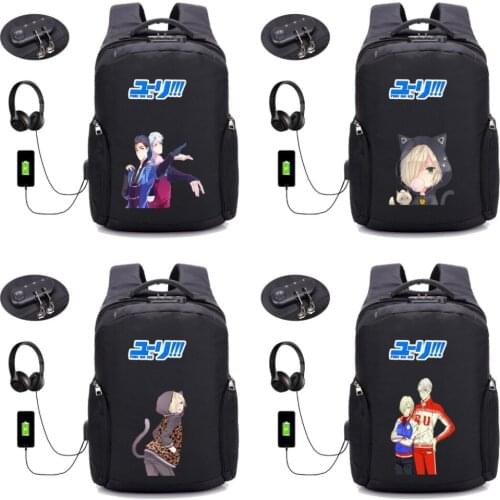 Anime YURI!!! on ICE backpack Anti-theft Backpack USB Charging backpack Laptop Travel Bag Schoolbag Waterproof Backpack 20 style