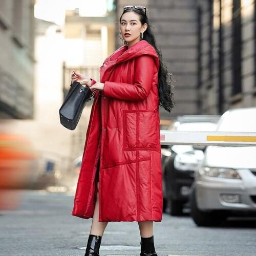 AYUNSUE Womens Winter Sheepskin Coat 2020 Fashion White Duck Down Jackets Woman Hooded Parkas Female Coats Cuero Genuino TN272