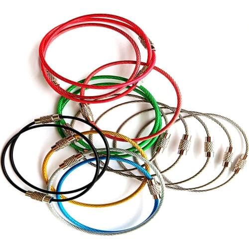 10/20/50pcs EDC Keychain Tag Rope Wire Cable Loop Screw Lock Gadget Ring Key Stainless Steel Keyring Circle Camp Fittings 1.5mm