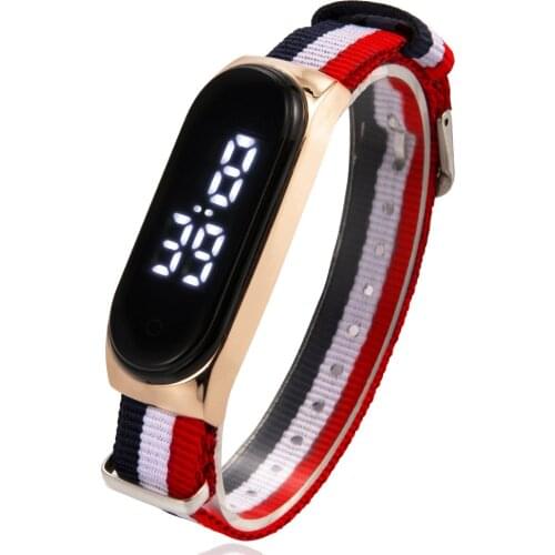 Simple Womens Watches Fashion Colorful Nylon Band Led Digital Women Watch Rectangle Dial Wristwatch Womens Clock Montre Femme
