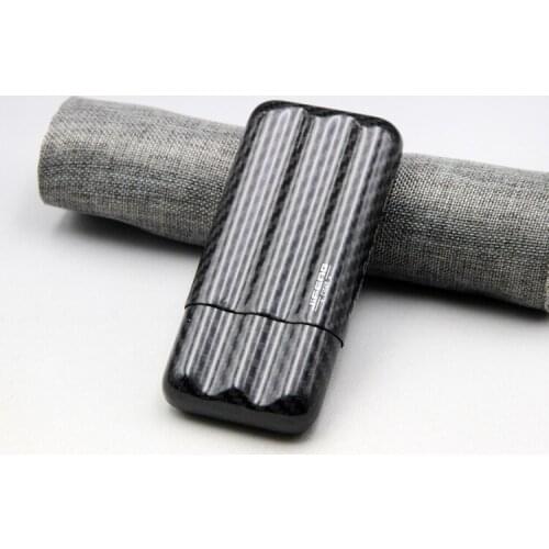 JIFENG Portable Humidor Black Carbon Fiber Gloss Cigar Case 2/3 Tubes Tobacco Holder Pocket Travel Humidor For COHIBA Cigars