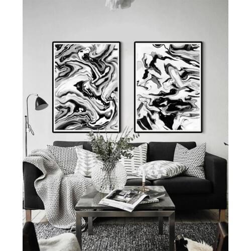 Black and white abstract painting canvas art modern home decoration poster picture Hand painted for living room duvar tablolar