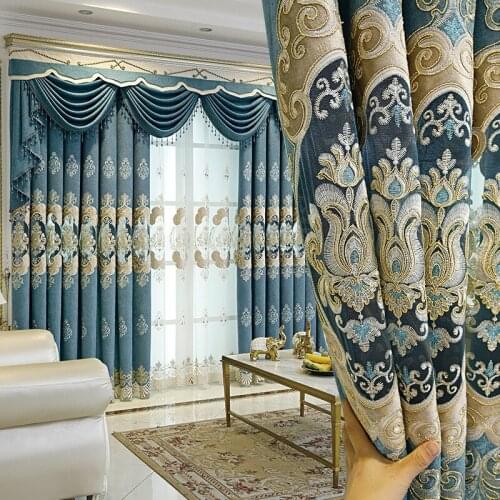 European Luxury Curtains for Living Room Bedroom Hollow Embroidery Villa Embroidered Curtain Valance Custom Classical Decoration