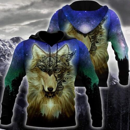 Native Wolf Mandala Pattern All Over Printed Unisex Deluxe Hoodie Men Sweatshirt Streetwear Zip Pullover Casual Jacket Tracksuit