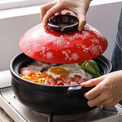 1L 2L casserole ceramic pot high temperature resistant pot household small pot hand painted cherry pot stewed soup pot cookware