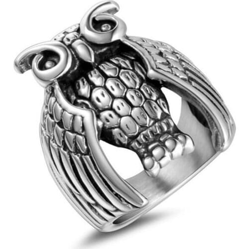 Stainless Steel Animal Bird Owl Rings Men Punk Rock Owl Gothic Ring Gift For Him Size 7-12