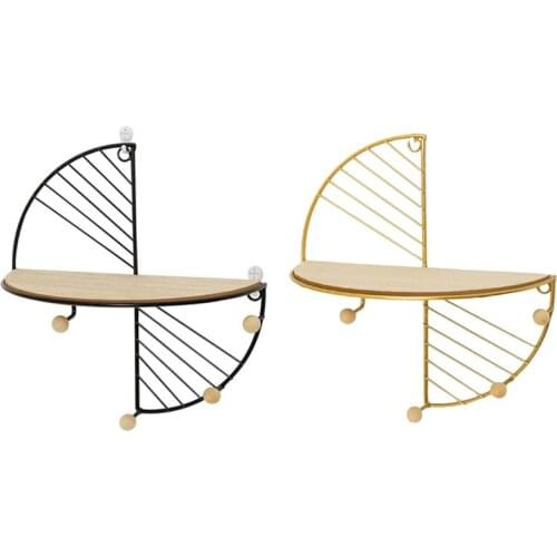 Creative Hexagon Wall Storage Shelf Living Room Bedroom Wall Decoration Metal Wall Hanging Frame for Home(Black+Golden)