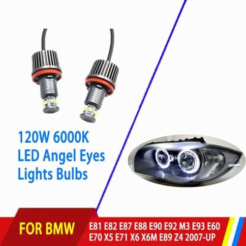 2pcs 120W 6000K lamp LED Angel Eyes Marker Light Bulbs For BMW E81 82 E87 E88 E90 E92 M3 E93 E60 E70 X5 E71 X6 X6M E89 Z4 2007UP