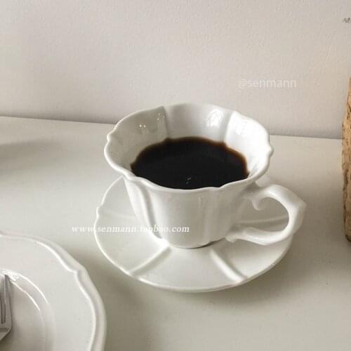 Cute White European Coffee Cup Retro Latte Cappuccino Coffe Cup Set Travel Ceramic Eco Friendly Tazas Kitchen Dining Bar EB5BD