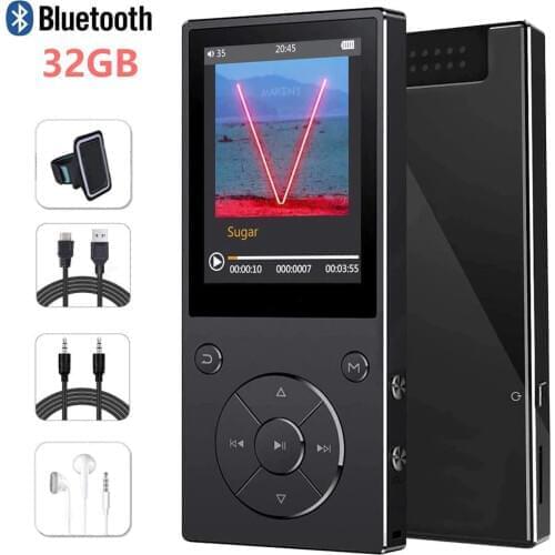 32GB Bluetooth5.0 MP3 Music Player Built-in Speaker 2.4inch HD Screen, FM Radio, Recorder Metal Body, Support SD up to 128GB