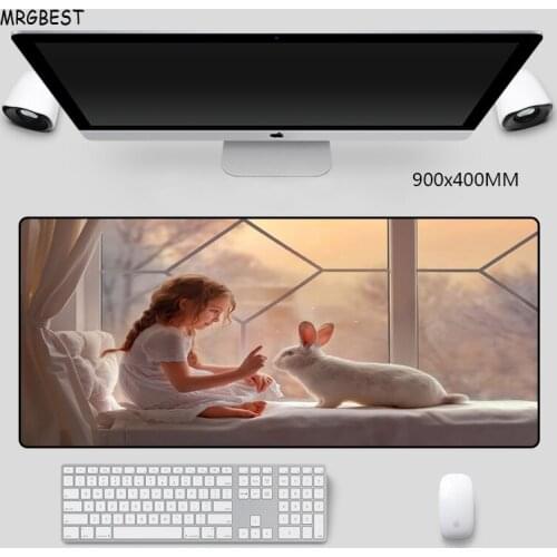 MRGBES Large Mouse-Pad Girl and Rubbit High Quality Nature Rubber Keyboard Mouse Mat Precision Seaming for CS GO LOL Dota Gamer
