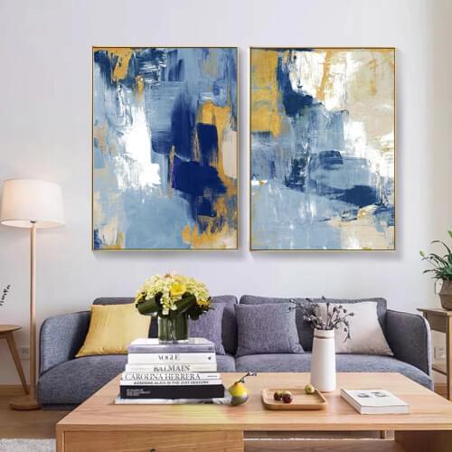 Wall Art Print Posters Nordic Abstract Blue Color Block Canvas Painting Abstract Pictures For Living Room Home Decor Unframed
