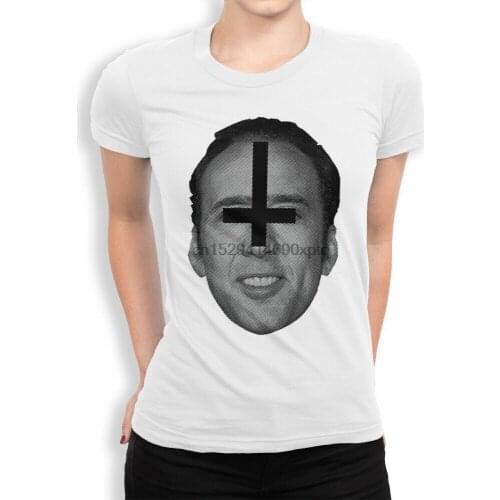 Nicolas Cage Meme Satanic T-Shirt Pemium Cotton Funny Womens Tee