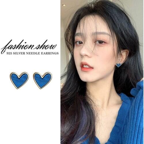 2021 New Blue Love Earrings tide Korean temperament net red stud round face thin atmosphere Fashion EarringsStud Earrings For Wo