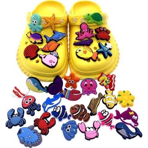 Wholesale 50PCS Underwater World Series Accessories For Croc Jibz Cartoon Animal Fish Shoes Charms Decoration Kids X-mas Gifts