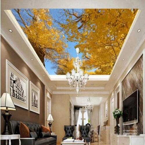 Custom photo wallpaper Beautiful yellow autumn landscape trees zenith background wallpaper custom high quality mural