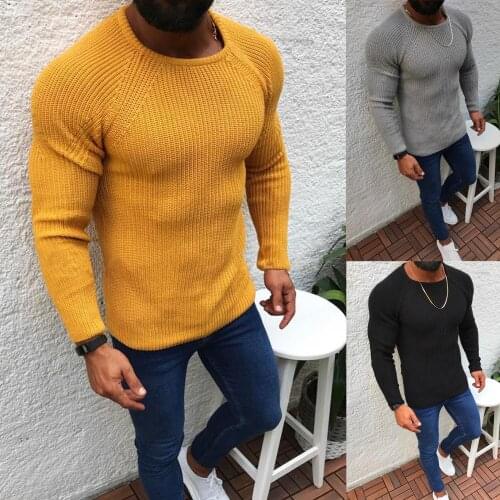 Latest Classic Slim Fit Winter Men Sweater Pullover Casual Knitted Garments For Men Yellow Solid Color Autunm Outerwear Top 2021