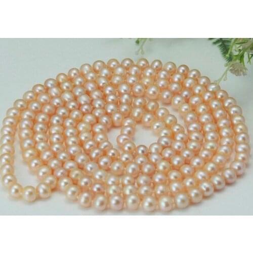 Stunning!Long 48" 7-8mm Genuine Natural Pink Akoya Cultured Pearl Necklace