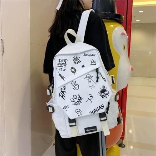 Casual Trendy Cute Women Graffiti Backpack For Teenage Girls Laptop Boy School Bags Female Student Unisex Buckle Book Bag Travel