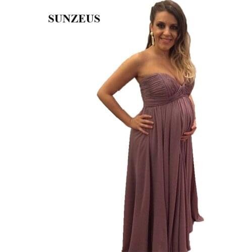 Empire Pregnant Bridesmaid Dresses Sweetheart Strapless Pleated Chiffon Wedding Party Gowns Long Women Formal Dress BDS099