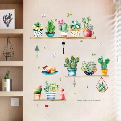 Nordic Ins Wind Cactus Potted Living Room Bedroom Wardrobe Porch TV Background Self-adhesive Wall Stickers