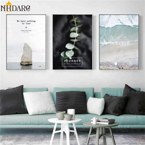 Nordic journey one leaf and one word Seascape Poster and Prints Canvas Art Painting Wall Pictures for Living Room Home Decor