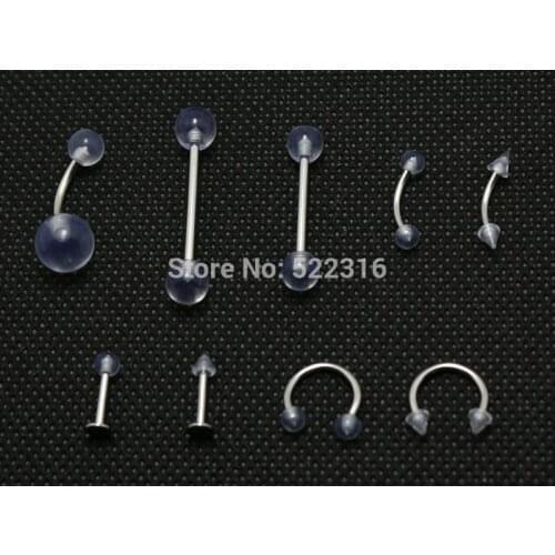 Tongue eyebrow lip nose belly rings 900pcs clear colors body piercing jewelry stainless steel septum acrylic ball/cone
