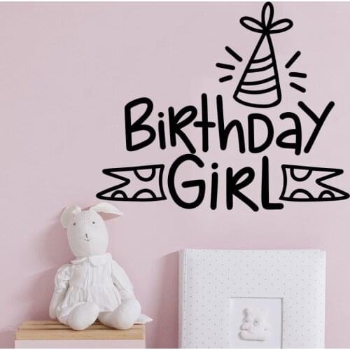 Birthday Girl Party Hat Vinyl Wall Graphic Decal Sticker Birthday wall sticker kids room decoration home decor Sticker HY174