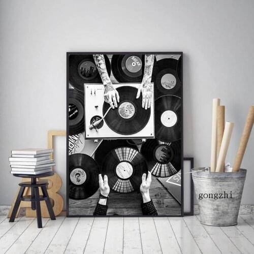 Vintage Vinyl Records Nordic Music Poster Black White Canvas Painting and Print Lovers Wall Art Pictures Living Room Home Decor