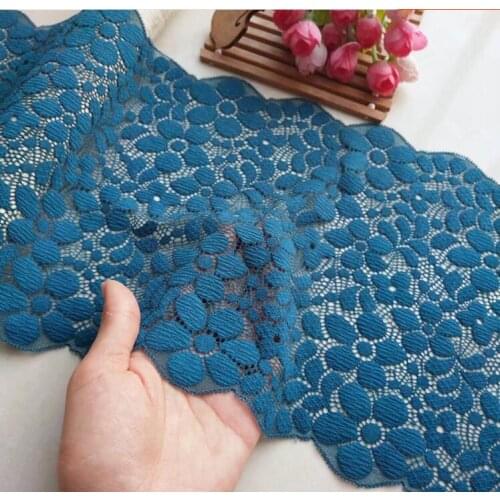 1 Meter High Quality Blue Elastic Jacquard Lace Trim Beautiful Stretchy Lace Mesh 21cm Width