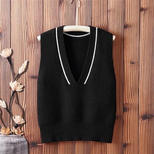 Woman Jacket Vest Spring and Autumn V-neck Sleeveless Wool Knitted Womens Sweater Vest Short Loose Chaleco Mujer