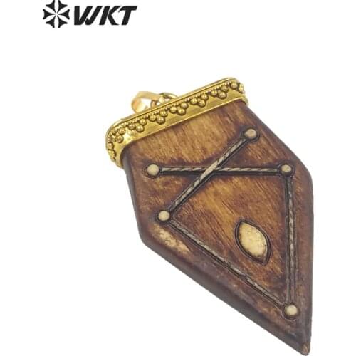 WT-P978 2017 New model Amazing design Natural resin Arrowhead boho pendant, Antique gold color cap arrowhead pendant