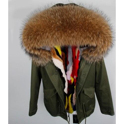 2020 pink winter jacket women natural fur coat female parka real value Genuine rex rabbit fur liner raccoon fur collar hooded