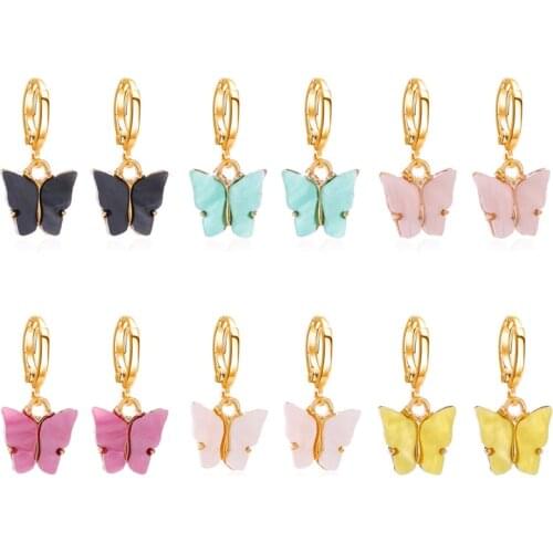 JUCHAO New Womens Earrings Fashion Color Acrylic Butterfly Stud Earrings Animal Sweet Colorful Stud Earrings Girls Jewelry