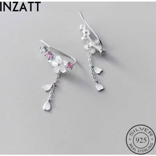 INZATT Real 925 Sterling Silver Shell Flower Tassel Drop Earrings For Fashion Women Party Fine Jewelry Bohemian Accessories