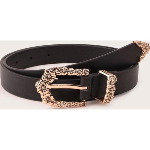 Womens Retro Pin Buckle Belt Vintage Carved PU Leather Gothic Casual Fashion All-Match Belt Dress Waistband Luxury Brand