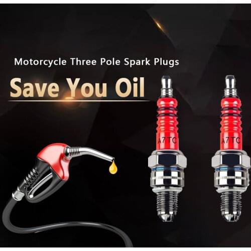 1/2Pcs Red 3 Electrode Spark Plug A7TC for 50cc to 150cc Scooter Bike Motorcycle 10mm Iridium Spark Plug Car Accessories