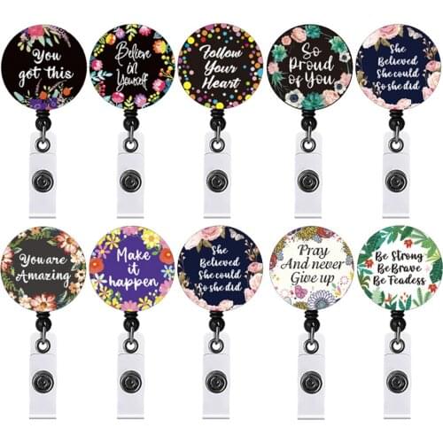10 Color Flower Letter Retractable Nurse Badge Reel Clip Badge Holder Students Doctor Id Card Holder Fashion New Buckle 2021