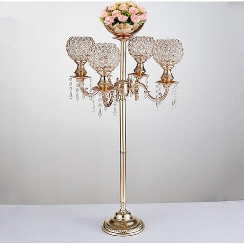 10PCS/LOT Crystal Candle Holders 89CM 5-Arms Metal Gold Candelabra Stand Pillar Candlestick For Wedding Portavelas Candelabrum