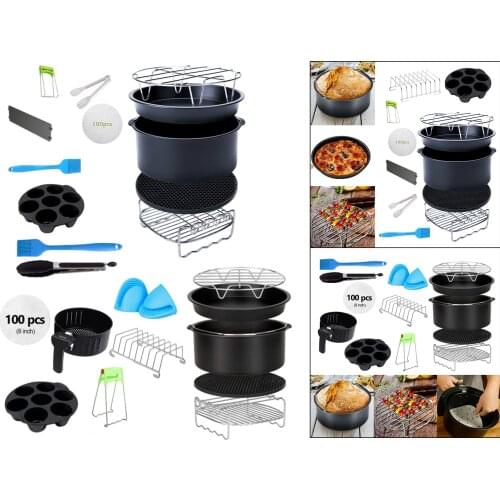 12PC 8 Inch Air Fryer Accs Kits 4.2QT-6.8QT Deep Fryer Pizza Pan Skewers Rack Toasting Rack Food Tongs