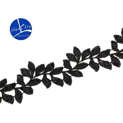 15Yards Soluble White Black Polyester Leaves Embroidered Lace Trim Ribbon Handmade DIY Sewing Craft For Costume Hat Decoration
