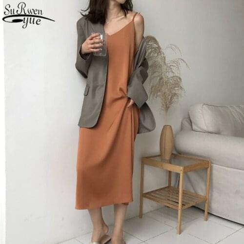 2021 Loose Sleeveless Dresses Sexy V-neck Sling Long Black Party Dress Summer Women Maxi Dress Solid Color Robe Femme 13351