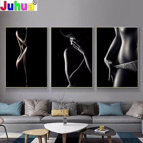 3 Panel Sexy Nude Women diamond painting cross stitch Black White Lady diamond embroidery mosaic wall picture decor