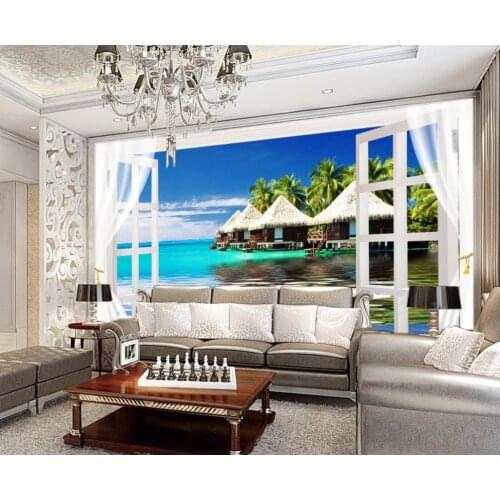3d wallpaper for room Maldives dimensional space window backdrop mural living 3d wallpaper custom 3d photo wallpaper