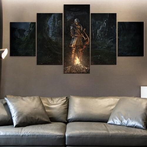 5 Panel Dark Souls Game Canvas Swordsman Printed Painting Living Room Wall Game Decor Picture Artworks Poster Canvas Wholesale