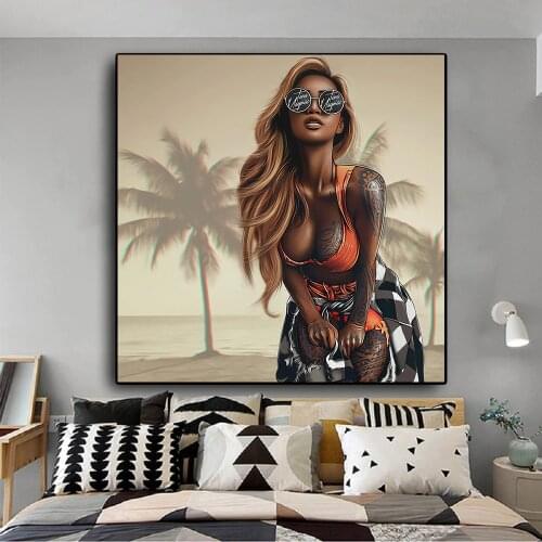 Abstract Cool Sexy Girl Tattoo Canvas Painting Wear Glasses Sex Women Portrait Posters Prints Wall Art Pictures for Living Room