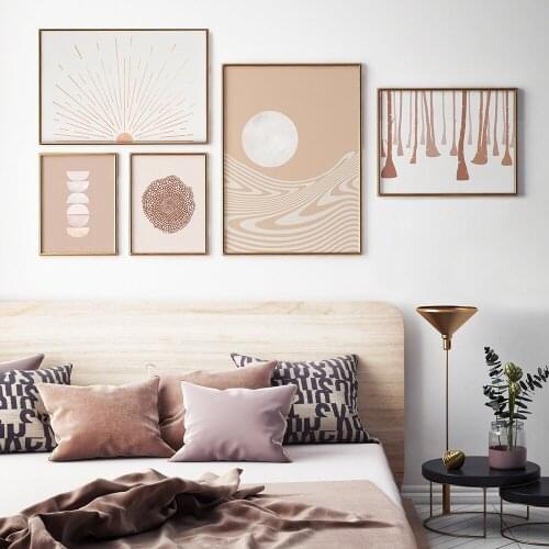 Abstract Landscape Sun and Moon Scene Boho Canvas Prints Painting Wall Art Pictures Posters for Living Room Home Decor Bohemian