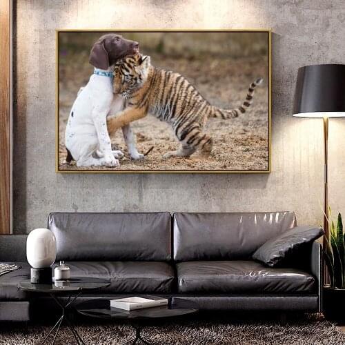 Artcozy Oil Canvas Painting tiger fight with dog For Home Decoration Wall Art