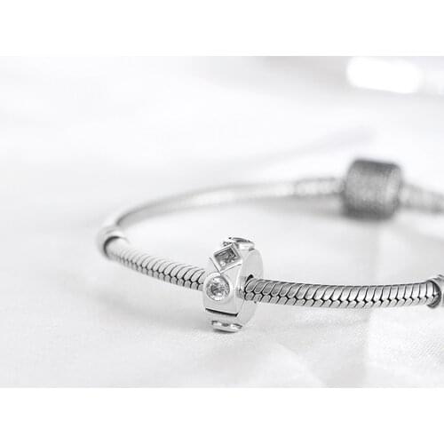 Authentic S925 Silver Geometric Shapes With Crystal Clip Stopper Bead Charm fit Lady Bracelet Bangle DIY Jewelry